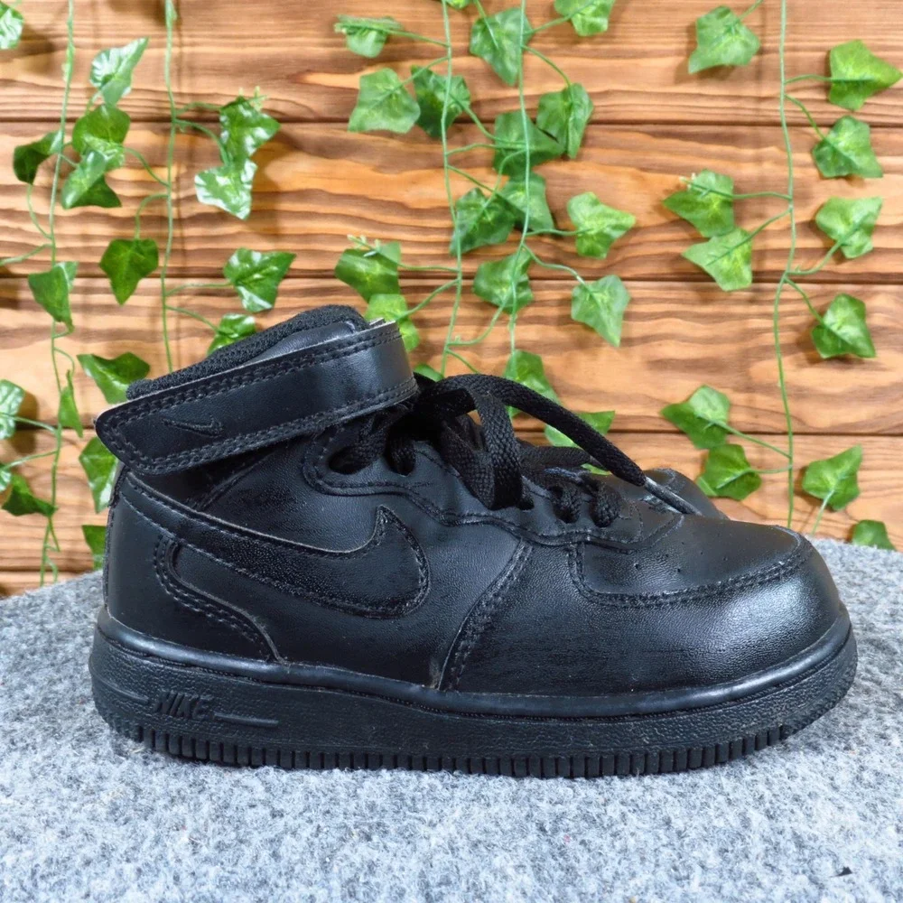 Nike Air Force 1 Mid Toddler Boys Girls Sneaker Size 10C Lifestyle Triple Black‎